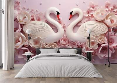 3D wallpaper design with florals Swan background Wall mural