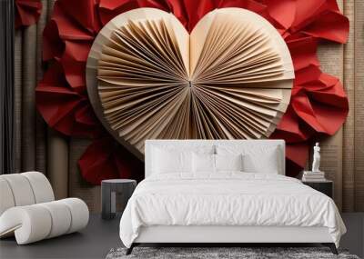 A close-up of a handcrafted paper heart: intricate folds and subtle creases, a testament to love and care.    Wall mural