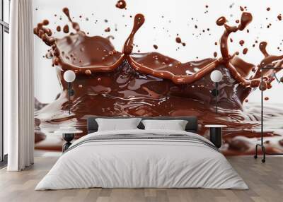 A dynamic splashing of chocolate on white background Wall mural