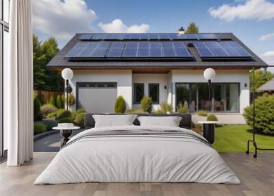 a house with solar panels on the roof and a house with a solar panel on the roof. Wall mural