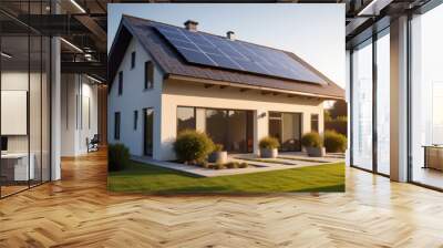 a house with solar panels on the roof and a house with a solar panel on the roof. Wall mural