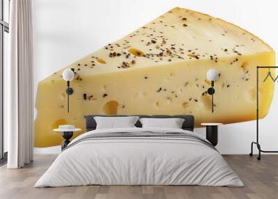 A piece of cheese with black pepper on top, isolated against a white background Wall mural