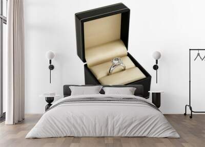 A wedding ring in a box isolated on transparent background Wall mural