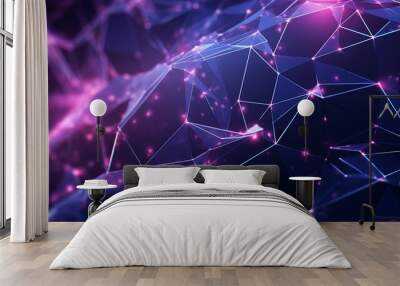 Abstract futuristic communication neon low poly motion background Wall mural