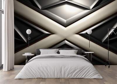 Black white abstract background. Geometric shape. Lines, triangles. 3d effect.  Wall mural