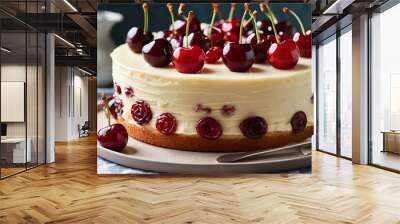 cake with cherry and cream Wall mural