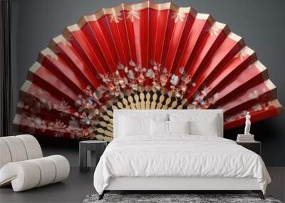 Chinese hand fan red and gold isolated handheld souvenir  Wall mural