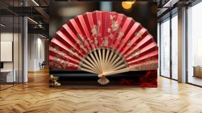 Chinese hand fan red and gold isolated handheld souvenir   Wall mural