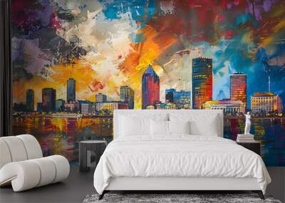 Colorful Panorama of New Orleans Skyline Wall mural