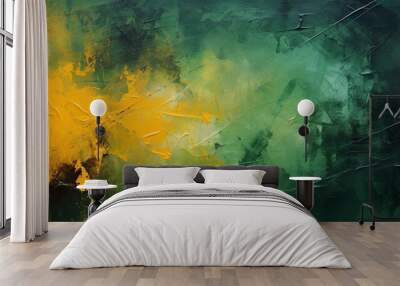 Modern artwork, abstract paint strokes, oil painting on canvas. Dark artistic brush daubs and smears. Grungy background, hand painted brown, green, yellow and dark blue colored pattern Wall mural