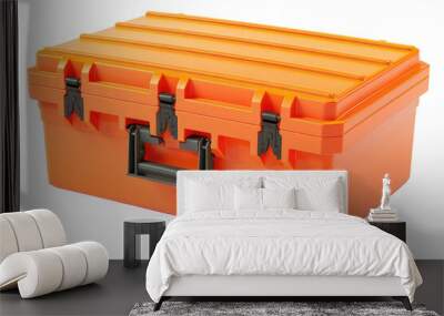 Orange plastic tool box isolated on transparent background Wall mural