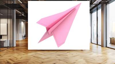 Pink paper plane isolated on transparent background Wall mural