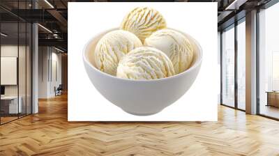 Scoop of vanilla ice cream in white bowl isolated on transparent background Wall mural