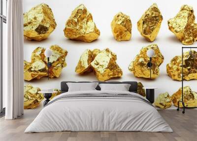 Set of golds nuggets cut out white background High quality HD 4K Image Wall mural