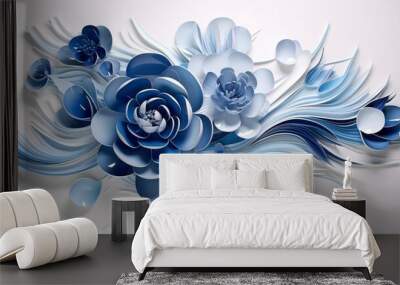 Shape a sophisticated 3D blue decoration on a blank white surface, exemplifying a blend of simplicity and beauty. Wall mural