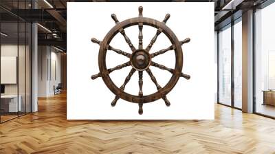 Ship steering wheel isolated on transparent background Wall mural