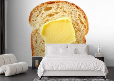 Slice of bread with butter isolated on transparent background Wall mural