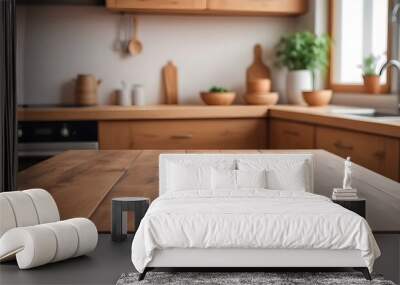  empty clean table in front of kitchen, modern interior design Wall mural