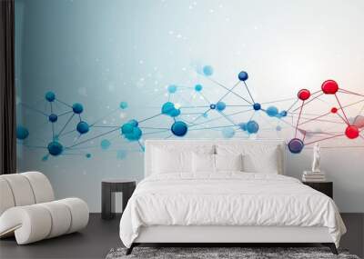 A conceptual image of a network with blue and red nodes representing different datasets or system parts Wall mural