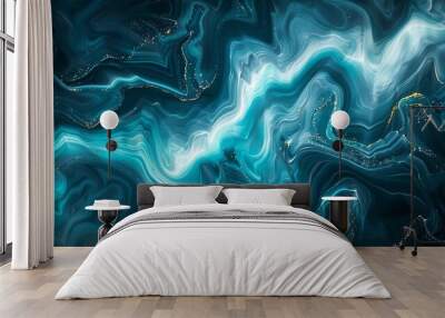 Abstract teal and gold swirling patterns with texture Wall mural