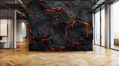 Realistic cracked lava with glowing fiery orange veins. Wall mural