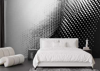 This image showcases a sophisticated black-and-white halftone circular pattern with geometric elements, creating a sense of motion, depth, and futuristic design. Wall mural