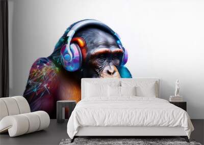 chimpanzee with headphones abstract art Wall mural