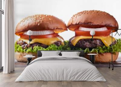 double cheeseburger with lettuce tomato onion and melted american cheese with panoramic composition Wall mural