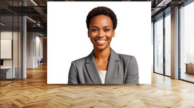 A professional headshot of a smiling young African American woman in a suit, isolated against a transparent background. Wall mural