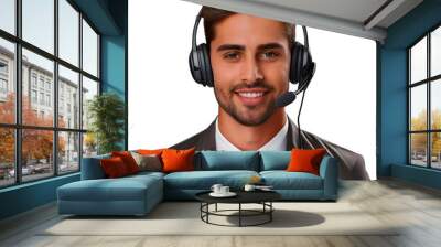 Smiling male call center operator worker with a headset, isolated on transparent background Wall mural