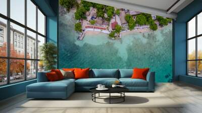 Aerial view of  the beautiful Bora Bora island and Island de Rosario turquoise waters, Resorts and yachts in Cartagena. Wall mural