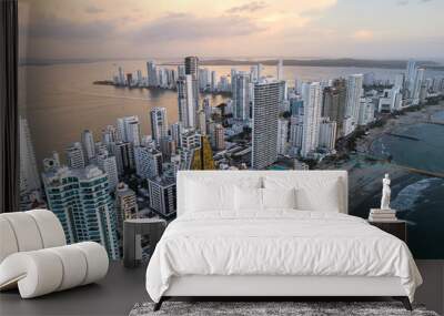 Beautiful aerial view of Bocagrande Hotel area in the upmarket area popular for its long, sandy beaches backed by palm-lined promenades0 Cartagena Colombia Wall mural