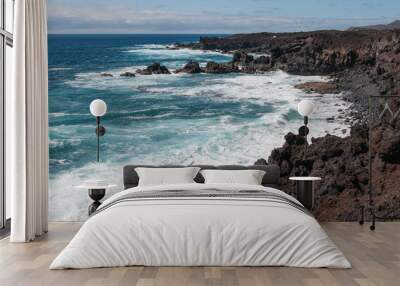 Coastline with oceanic waves, Punta del marques, Lanzarote, Canary Islands Wall mural