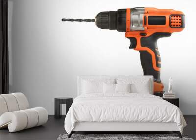 Cordless Orange power drill isolated on a white background Wall mural