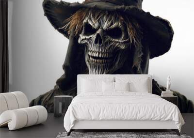 A creepy and monstrous close-up of the famous Halloween scarecrow with a skull face, png image with transparent background Wall mural