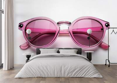 Pink sunglasses on white background Wall mural