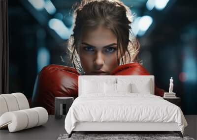 Photo Realistic of a Female Boxer in Boxing Shorts and Gloves, Generative AI Wall mural