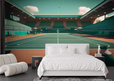 Retro Classic Tennis Court Generative AI Wall mural