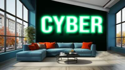 Cyber editable text effect template, green neon light futuristic typeface, premium vector Wall mural