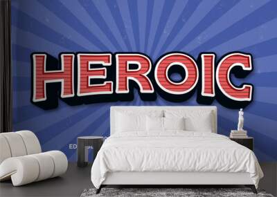 Heroic editable text effect template, 3d cartoon retro style typeface, premium vector Wall mural