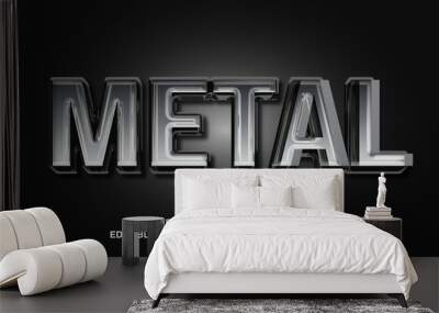 Metal editable text effect template, 3d bold chrome silver glossy style typeface, premium vector Wall mural