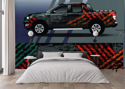 Car wrap design vector. Graphic abstract stripe racing background kit designs for wrap vehicle, race car, rally, adventure and livery Wall mural