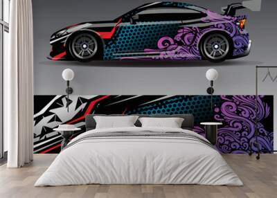 Car wrap design vector. Graphic abstract stripe racing background kit designs for wrap vehicle  race car  rally  adventure and livery Wall mural