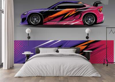 car wrap desing vector. Car livery graphic with abstract racing shape design Wall mural