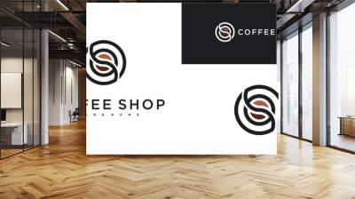 Coffee shop logo design. Vector combination of coffee beans with circle lines. Premium Vector Wall mural