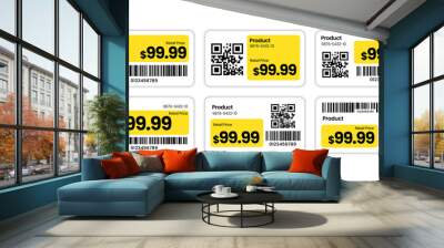 Price tags with barcode and qr code, stickers template for retail store, vector illustration Wall mural