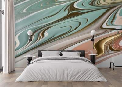 Abstract Marbled Pattern in Green, Pink, and Gold Wall mural