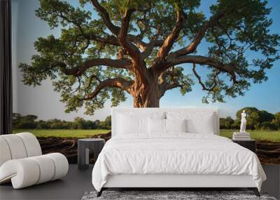 A large tree with a thick trunk and many roots Wall mural