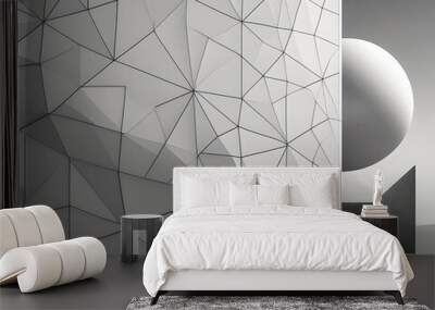 Minimalistic three dimensional abstract black and white background, with pattern wall in foreground and geometric shapes in background Wall mural