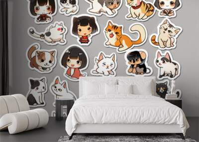 Minimalistic 2D arts for cats stickers with a white background Wall mural